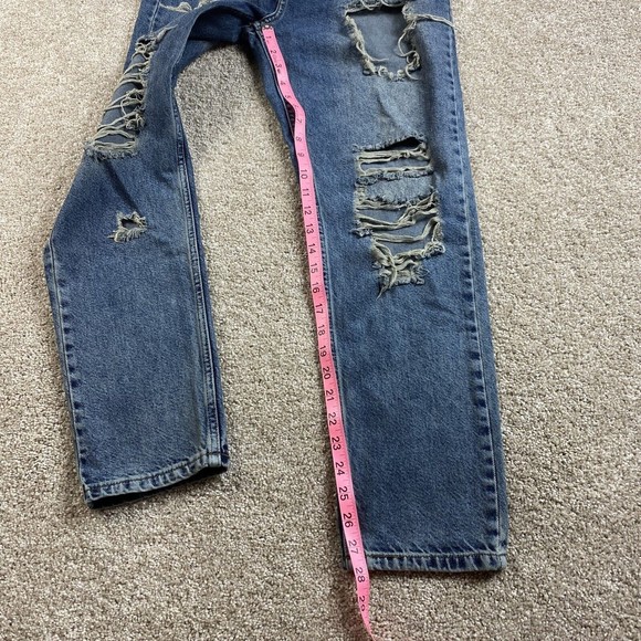 Nasty Gal Womens High Rise Destroyed Mom Jeans US 4 Medium Wash Distressed - Picture 2 of 9